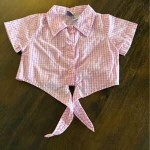 Vintage Little Lindsay Pink Plaid Button Up Eyelet  Kids Shirt